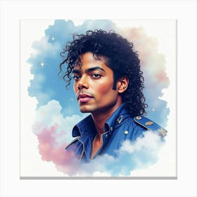 Watercolor Depiction Of Michael Jackson With Celestial Clouds 1 Canvas Print