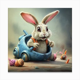 Rabbit In A Car Canvas Print