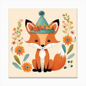 Floral Baby Fox Nursery Illustration (6) Canvas Print