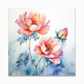 Two Watercolor Roses Canvas Print