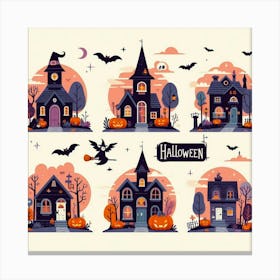 Halloween Houses - Cute Vector style Illustration Canvas Print