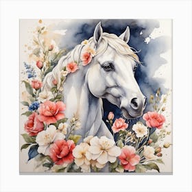 White Horse With Flowers 1 Canvas Print