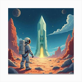 A Watercolor Astronaut Discovering A Hidden Space Temple On An Alien Planet 1 Canvas Print