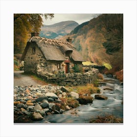 Thatched Cottage By The Stream Canvas Print