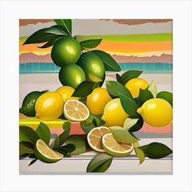 Lemons And Limes On Stripes Canvas Print