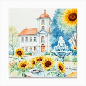 Sunflowers In Front Of House 2 Canvas Print