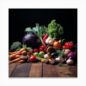 Fresh Vegetables On Wooden Table Canvas Print