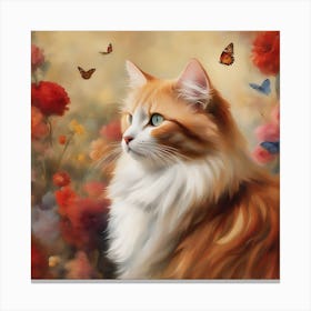 Orange Cat With Butterflies Canvas Print