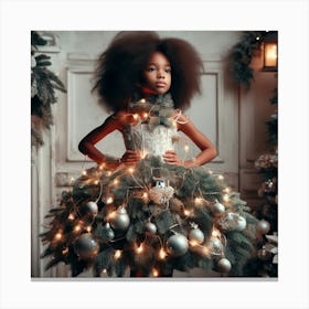 Girl With A Christmas Tree Dress Canvas Print