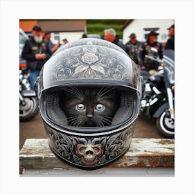 Cat In Motorcycle Helmet 1 Canvas Print