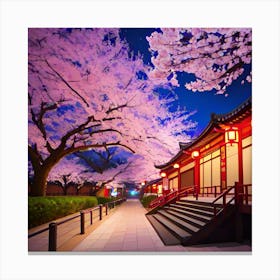 Cherry Blossoms At Night Canvas Print