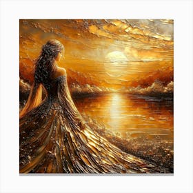 Golden Sunset With Beautiful Woman Canvas Print