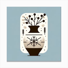 "Modern Winter Vase - Chic Seasonal Decor Vector"  Bring the essence of winter indoors with our "Modern Winter Vase - Chic Seasonal Decor Vector," a stylish and contemporary representation of seasonal decor. This image, ideal for home decor websites, lifestyle blogs, and seasonal marketing campaigns, portrays a vase with winter motifs, including snowflakes and bare branches. The minimalist design is perfect for those seeking modern winter graphics, Scandinavian style illustrations, or hygge-inspired artwork. With its appealing color palette and clean lines, this vector seamlessly blends the simplicity of modern design with the cozy atmosphere of winter, making it an excellent choice for enhancing your online content or print materials with a trendy, seasonal touch. Canvas Print