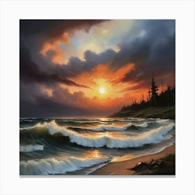 Sunset At The Beach Paintings Art Print 6 Canvas Print