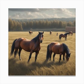 Horses In The Field 20 Canvas Print