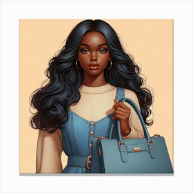 Black Girl With Blue Bag Canvas Print