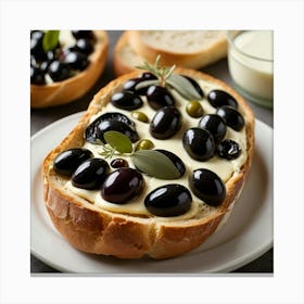 Olives On Bread Canvas Print