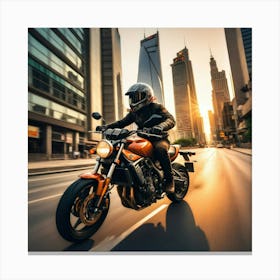 Motorbike Motorcycle Driver Steering Wheel Handlebar City Urban Sunset Riding Road Street (11) Canvas Print