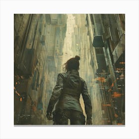 Explorer In a Dystopian Cityscape Canvas Print