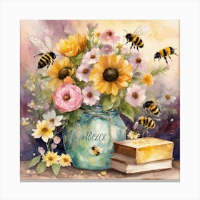 Bees And Flowers 2 Canvas Print