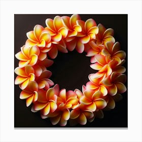 A Stunning Arrangement of Pink and Yellow Frangipani Flowers, Meticulously Crafted into a Circle, Capturing the Essence of Tropical Beauty and Creating a Symbol of Aloha Spirit Canvas Print