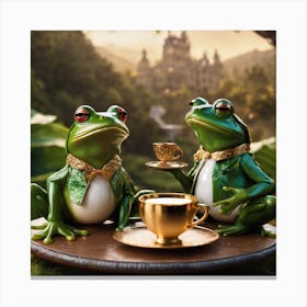 Two frogs & cup of tea #2 Canvas Print