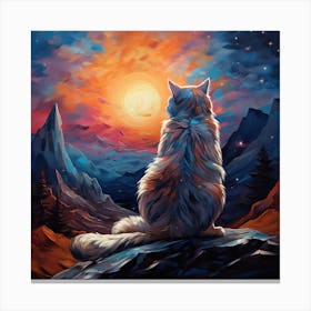 Cat Watching The Moon Canvas Print