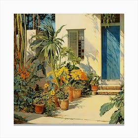 House With A Blue Door Canvas Print