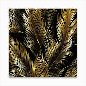 Gold Palm Leaves On Black Background 1 Canvas Print