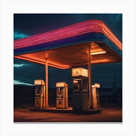 Gas Station At Night 1 Canvas Print