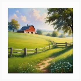 Red Barn In The Countryside 2 Canvas Print