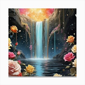 Roses And Waterfall 2 Canvas Print