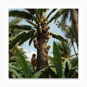 Monkeys On A Banana Tree Canvas Print