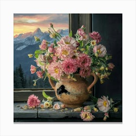 Sunset With Flowers 1 Canvas Print