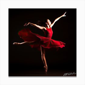 Ballerina Leap - Ballerina In Red Dress Canvas Print