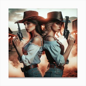 Duel 4/4  (beautiful female lady cowgirl guns old west western standoff fight dead or alive) Canvas Print