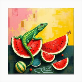 Lizard On Watermelon Canvas Print