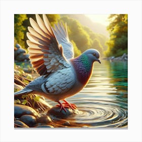 Pigeon By The Water Canvas Print