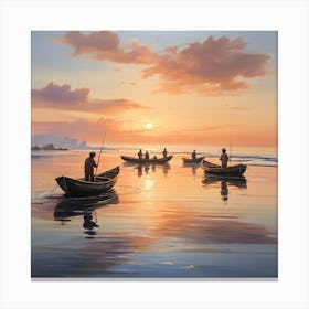 Fishing Boats At Sunset Canvas Print