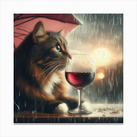 Cat Drinking Wine In The Rain 3 Canvas Print