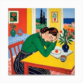 Woman Sleeping At The Table 5 Canvas Print