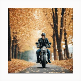 Motorcycle Rider In Autumn Canvas Print