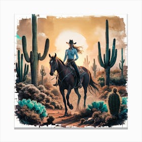 Cowgirl Riding Horse 8 Canvas Print