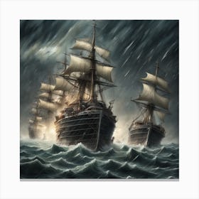 Two Ships On A Sea Battle In A Huge Thunder Storm Hiperrealistic 20346549 Canvas Print