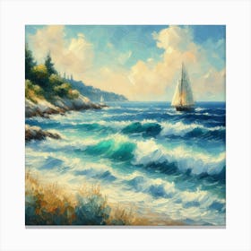 Sailboat On The Sea, Acrylic Painting Style 3 Canvas Print