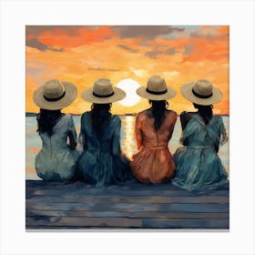 Three Women At Sunset Canvas Print