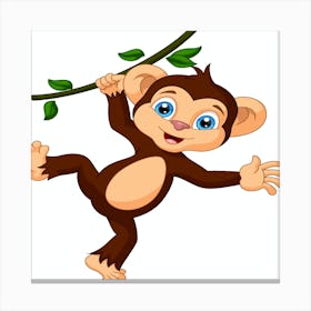 Cartoon Monkey Hanging On A Branch Canvas Print
