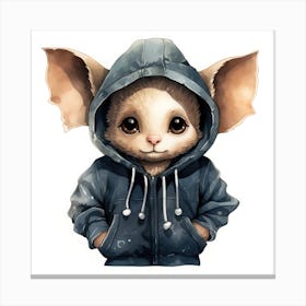 Watercolour Cartoon Bat In A Hoodie 2 Canvas Print