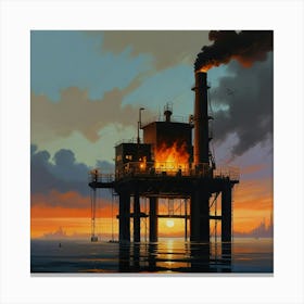 Oil Rig At Sunset 1 Canvas Print