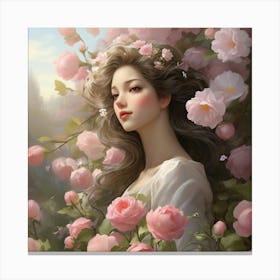 Beautiful Girl With Roses art print Canvas Print